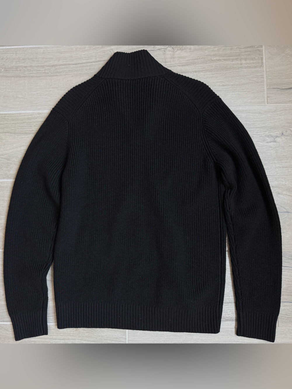 New Quince Mens Medium Black Australian Merino Wool Full Zip Fisherman Sweater - Picture 5 of 8